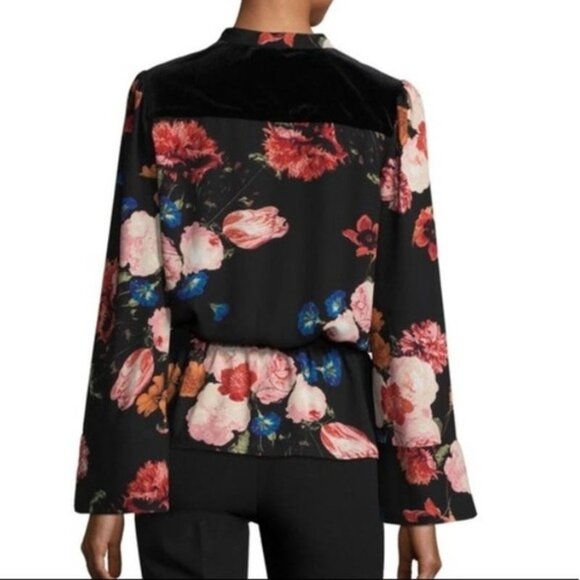 WORTHINGTON Floral Velvet Tie Neck Peplum Blouse Sz Large - Picture 2 of 6